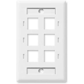 Navepoint Keystone Jack Wall Plate 6-Port ، profile lows ، عصابة واحدة ، أبيض ، 10 عبوات