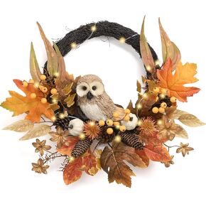 Valery Madelyn Fall Wreaths for Front Door Outside, 24" Farmhouse LED Door Wreath with Cute Fox for Harvest Porch Decor for Home, Orange Autumn Maple Leaves Wreath for Indoor Window Thanksgiving Decor in Saudi Arabia