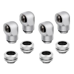 Hydro X Series XF Hardline Fitting (14mm OD) and 90 Degree Rotary Adapter Set, Chrome, 4-Pack