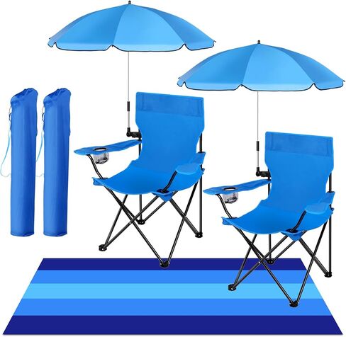 2 مجموعات كرسي الشاطئ مع المظلة وبطانية الشاطئ (79 × 83 بوصة) ، كرسي التخييم القابل للطي للبالغين مظلة الظل القابلة للتعديل مع حقيبة الحمل للاشتراك على شاطئ التخييم تجمع في الهواء الطلق in Kuwait