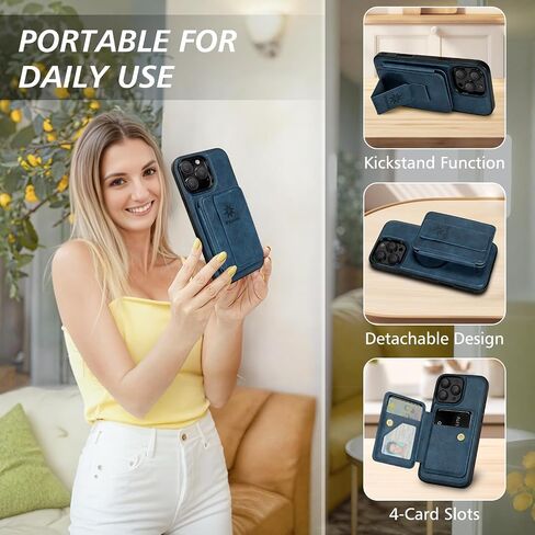 2-in-1 حقيبة محفظة قابلة للفصل لـ iPhone 16 Pro Max Wallet [Magnetic Strong] مع حلقة إصبع قابلة للطي Kickstand & RFID 4 حامل بطاقات أو iPhone 16 Pro Max (6.9 بوصة) ، Blue in Kuwait