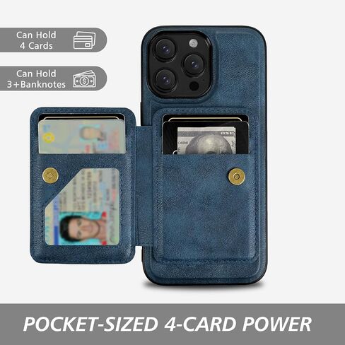 2-in-1 حقيبة محفظة قابلة للفصل لـ iPhone 16 Pro Max Wallet [Magnetic Strong] مع حلقة إصبع قابلة للطي Kickstand & RFID 4 حامل بطاقات أو iPhone 16 Pro Max (6.9 بوصة) ، Blue in Kuwait