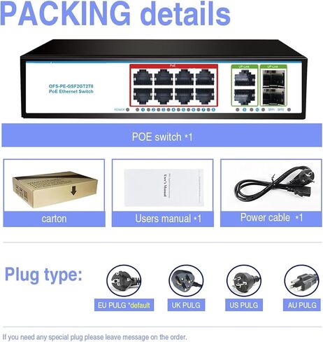 120W 8*GIGA POE+2*GIGA RJ45+2*SFP الألياف البصرية POE+SFP POE 48V GIGABIT SWITCH (OFS-PE-GT10) in Saudi Arabia