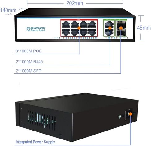 120W 8*GIGA POE+2*GIGA RJ45+2*SFP الألياف البصرية POE+SFP POE 48V GIGABIT SWITCH (OFS-PE-GT10) in Saudi Arabia