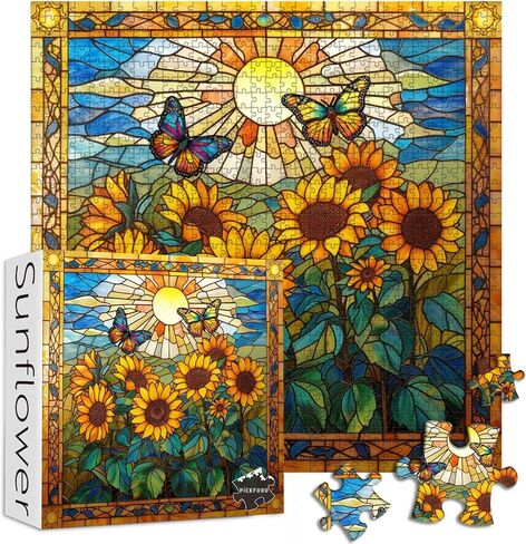 ألغاز زجاجية ملونة متقاطعة للبالغين 1000 قطعة وما فوق، ألغاز مسيحية من PICKFORU مع زهرة ملونة، ألغاز دينية كهدايا فريدة in Kuwait