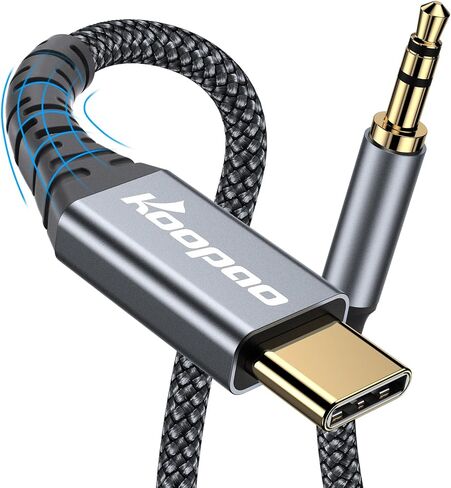 Koopao USB Type C إلى 3.5 مم كابل Aux Aux 3.5 مم [4ft] ، مع DAC Decoding Protect Friendly Slim Slim Aux Cord متوافق مع iPhone 15 16 Pro Max Samsung Galaxy S25 S24 Car Stereo Gray in Kuwait