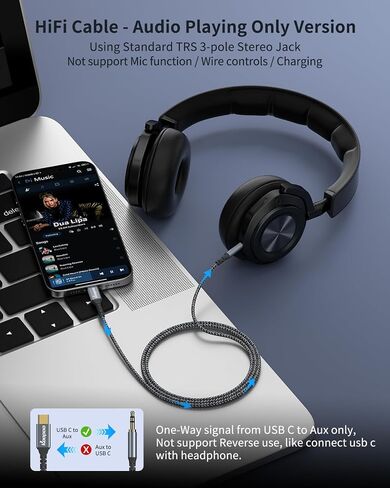 Koopao USB Type C إلى 3.5 مم كابل Aux Aux 3.5 مم [4ft] ، مع DAC Decoding Protect Friendly Slim Slim Aux Cord متوافق مع iPhone 15 16 Pro Max Samsung Galaxy S25 S24 Car Stereo Gray in Kuwait