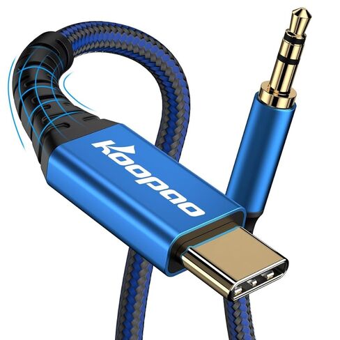 KOOPAO USB Type C to 3.5mm Audio Aux Cable [4ft], with DAC Decoding Protect Headphone Friendly Slim Plug USBC Aux Cord Compatible for iPhone 15 16 Pro Max Samsung Galaxy S25 S24 Car Stereo Grey in Kuwait