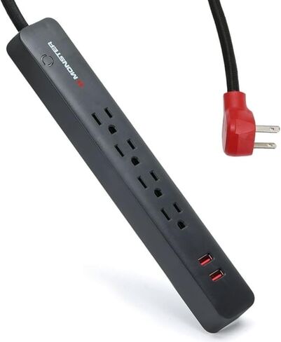 600J Surge Protector 4 Grounded Outlets & 2 USB Ports with a 6’ Nylon Braided Extension Cord in Saudi Arabia