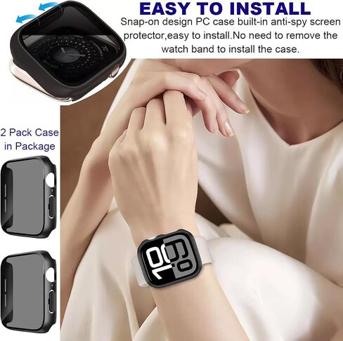 2 علبة خصوصية حزمة لـ Apple Watch 10 واقي الشاشة 46 مم ، واقي زجاجي مضاد للتجسس ، وهو فيلم PC Hard Cover Hard Cover Anti-Dragchprooch Pumper for Iwatch Series 10 (قزحية ، S10-46mm) in Kuwait