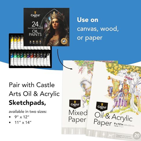 Castle Art Supplies 24 x 12ml Oil Paint Set | Great Value Set for Adult Artists, Beginners and Advanced | Vibrant Variety of Smooth-to-use Colors | In Impressive Presentation Box With Tutorial in Saudi Arabia