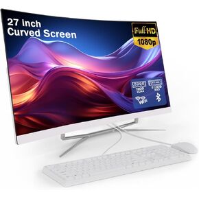 27 inch All-in-One Desktop Computer Curved FHD Display 16GB RAM 512GB ROM,All-in-One PC Alder Lake N100 (Up to 3.4GHz), HDMI Bluetooth 5.1 Dual Band WiFi,Wired Mouse and Keyboard
