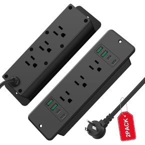 HHSOET 14 in 1 Fast Charging Recessed Power Strip, 20W Furniture Power Outlet, Flush Mount Surge Protection with 6 AC Plugs, 4 USB-A and 4 USB-C, 6ft Power Cord. (Black)