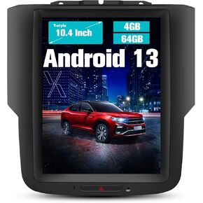 10.4 Inch T-Style Android 13 Car Radio for Dodge Ram 2013-2018 1500 2500 3500 (4GRAM + 64GROM) with Wireless CarPlay, Android Auto, GPS, DSP, WiFi, Bluetooth, SWC, HDMI Output