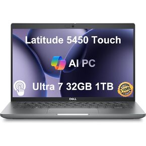 Dell Latitude 5450 Business Laptop (14" FHD Touchscreen, Intel 12-Core Ultra 7 165U vPro, 32GB DDR5 RAM, 1TB SSD) Backlit, Fingerprint, IR Webcam, 2 x Thunderbolt 4, 3-Yr WRT, Win 11 Pro, 2025 AI PC
