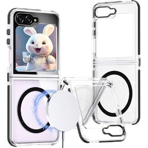 for Samsung Galaxy Z Flip 6 Magnetic Clear Case, Compatible with MagSafe Slim Thin Transparent Shockproof Protective Cover Case for Samsung Flip6 XC Black