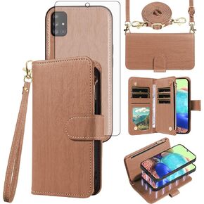 علبة الهاتف ASUWISH لـ Samsung Galaxy A71 5G SHIPPER WALLET غطاء خلية قابلة للفصل مع حامية شاشة زجاجية مقاس Crossbody Crossbody Lanyard Card A 71 G5 71A S71 Gen Men Purple