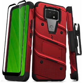 ZIZO Bolt Series for Cricket Ovation 2 Case with Screen Protector Kickstand Holster Lanyard - Red & Black