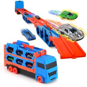 Portable Foldable 3-Layer Race Track Truck, Toys for Ages 3-7, Transport Car Carrier with 12 Race Cars, Boys Toys Age 3-6, for Kids