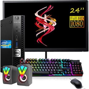 Dell Optiplex 7050 Mini Desktop PC with 24" FHD(1920 x 1080) Monitor, RGB Speakers, 32GB RAM, 512GB SSD, Intel Core i7-6700 4-Cores 3.40GHz, USB WiFi+BT, Windows 10 Pro(Renewed)