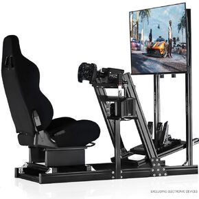 Anman Aluminum Profile Racing Simulation Cockpit Direct Drive Motor, Including TV Stand and Black Seat, with Good Adjustability, Suitable for Logitech, Fanatec, MOZA. No Electronic Devices Included