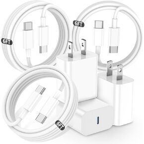 iPhone 16 15 Charger Fast Charging,20W Apple iPad USB C Fast Charger,3Pack 6ft USB C Wall Charger Block for iPhone 16/16 Pro/16 Pro Max/15/15 Plus/15 Pro/15 Pro Max, iPad Pro/Mini, MacBook