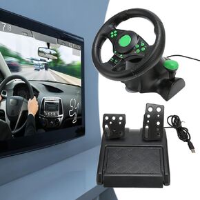 Septpenta PC Racing Wheel, Can Rotated 180 °, Provides Lifelike Gaming Experience, Universal Car Sim Race Steering Wheel with Vibrati Feedback and Pedals for XBOX 360, PS3, PS2, PC