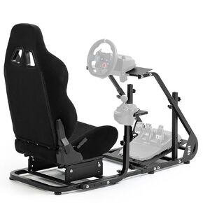 Hottoby Driving Racing Cockpit with Black Seat Fit for Logitech/Thrustmaster/Fanatec G920 G923 G29 G25, Mountable Monitor Stand,Adjustable Double Arm Reinforcement, No Steering Wheel,Pedal & Handbrake
