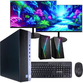 HP EliteDesk 800G4 PC | Windows 11 Pro | Intel i5-8500 | 16GB RAM 1TB SSD | New Dual 24" LCDs | RGB Speakers | Home or Office Computer | Internal WiFi 6 AX200 + BT (Renewed)