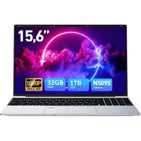 Laptop 15.6 Inch Win 11 Laptop Computer 32GB RAM 1TB SSD, in-tel Celeron N5095 Processor(Up to 2.9 GHz), 1080P FHD Display, Backlit Keyboard, Fingerprint,Gaming Laptops for Business, Student