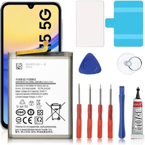 Galaxy A15 5G Battery,2025 Upgrade 5000mAh EB-BA156ABY Replacement Battery for Samsung Galaxy A15 5G SM-A156B/P/U/U1/W/VL/E with Adhesive Tape Tool Repair Kit