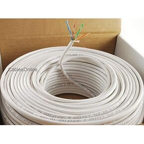 CablesOnline 250ft CAT5e 100% Pure Copper RJ45 350Mhz UTP Solid Ethernet Cable Spool, White, U-B250W