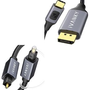Ivanky USB C لعرض كبل 6.6 قدم ومكبر الصوت البصري 10ft