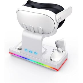 Charging Dock for Oculus/Meta Quest 3, Magnetic Charging Stand for Quest 3 Headset & Controller with 2 Rechargeable Batteries, LED Display Charger Stand