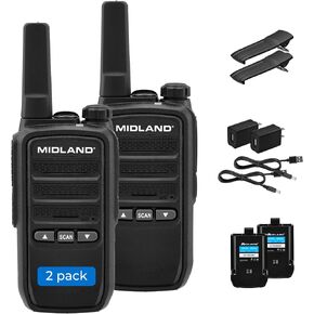 Midland BR10 Heavy-Duty Business Walkie Talkies – 2-Watt Long Range Two-Way Radios, FRS License-Free, Rechargeable Battery, Portable Handhelds for Job Sites & Manufacturing (2-Pack)
