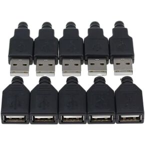 5 Pairs Male Female New Type A Male USB 4 Pin Plug Socket Connector with Black Plastic Cover