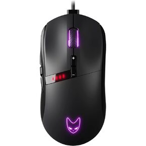 Invar - Mouse Gired Gaming Mouse ، 12400 DPI قابل للتعديل ، 9 أزرار قابلة للبرمجة ، 10 أوضاع إضاءة RGB ، ووزن خفيف للغاية ، ومفاتيح هوانو ، وفأر مستشعر بصري مريح ، الكمبيوتر/ماك ، أسود ، أسود