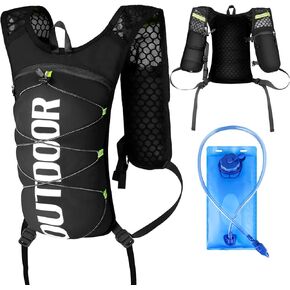 Running Vest Hydration Backpack with 2L Water Bladder, Adjustable Hydration Running Vest for Women Men, with Multiple Pockets, Reflective Strip, Whistle, Quick-Drying Fabric