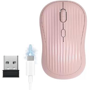 Wireless Mouse, 2 in-1 Bluetooth Mouse for Laptop (BT5.0/3.0+2.4Ghz), Rechargeable Silent 4-Button Bluetooth Mice, Small Portable Cordless Mice for PC, Chromebook, Mac