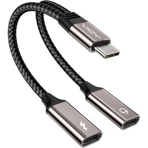 VIOY USB C Splitter 1 in 2 Out, Dual USB-C Headphone and Charger Adapter with PD 60W Fast Charging and Data Transfer for iPhone 16/15 Pro,iPad Pro,Samsung Galaxy S22 S21 S20,Pixel