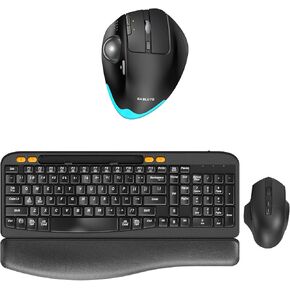 SABLUTE Wireless Keyboard and Mouse Combo and Wireless Trackball Mouse Rechargeable, Phone Holder, Cushioned Plam Rest Keyboard. Ergonomic Bluetooth Laptop mice with 5 Level DPI, Adjustable Angle