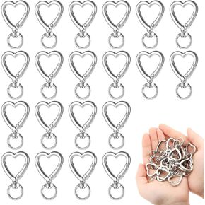20 Pcs Metal Heart Keychain Clip Sliver Heart Carabiner Clips for Keys, DIY Creative Design Hanging Buckle Key Ring Spring Snap Keychain Clip Snap Hook Keychain Clip for Wristlets Holders and Keychain