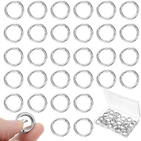 30 Pcs Metal Spring O Rings, 5/8 Inch Charm Clasp, Round Snap Keyring Buckle, Small Carabiner Clip, Keychain Ring for Bag Purse Handbag (Silver)
