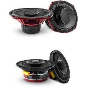 DS18 Hybrid Speaker Bundle - 2X 6.5 Shallow Mid-Range Speaker Built-in Driver with 2X 6x9 Midrange Water Resistant Loudspeakers with Compression Driver Horn, Grills Included