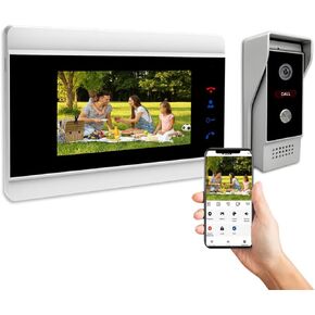 WiFi Video Intercom System Video Doorbell with 7-inch LCD Monitor, Call Button Tuya WiFi Intercom Kit Smart Video Door Phone System 1080P 4-Wired Doorbell Camera. (Silvery White)