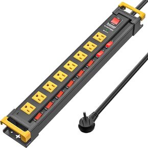 3300J Heavy Duty Surge Protector Power Strip with Individual Switches,8 Outlet Metal Mountable Power Strip with 6FT Cord Management, Wide-Spaced, ETL Listed (15A/1875W)