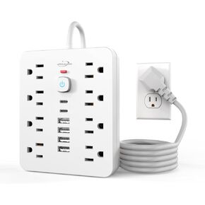 حامي Jouleloom Power Strip Surge مع 11 منفذًا ، 4 منافذ USB و 2 USB C ، سلك تمديد 5 قدم ، قابس مسطح ، حائط ، محطة شحن USB حماية الزائد للمنزل ، Office （White） in Kuwait