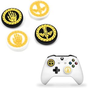 DLseego Thumb Grips Caps Design for NS Pro/PS5/PS4/Xbox Console, Analog Controller Protective Anti-Slip Covers 4PCS Button Joystick Caps-Skeleton Hand Shield and Knight's Sword(Black White)