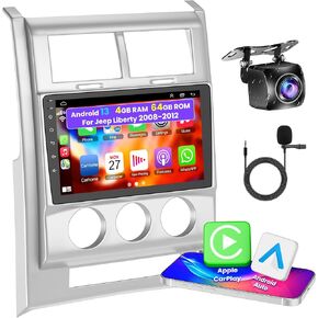 4G+64G Android 13 Car Stereo for Jeep Liberty 2008 2009 2010 2011 2012, 10 Inch Touch Screen GPS Navigation Bluetooth Head Unit Built-in DSP CarPlay Android Auto,Support OBD2 DVR,Backup Camera