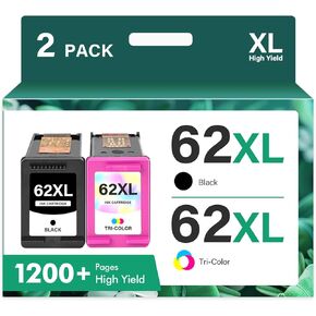 62XL Ink Cartridges Black and Color Combo Pack Remanufactured Replacement for HP Ink 62 Compatible with Envy 7640 5660 5540 7645 5740 5746 OfficeJet 250 200 Printer,Black,Tri-Color,2-Pack